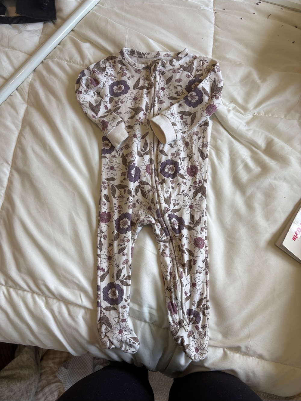 Colored Organics Cream Floral Footed One-Piece